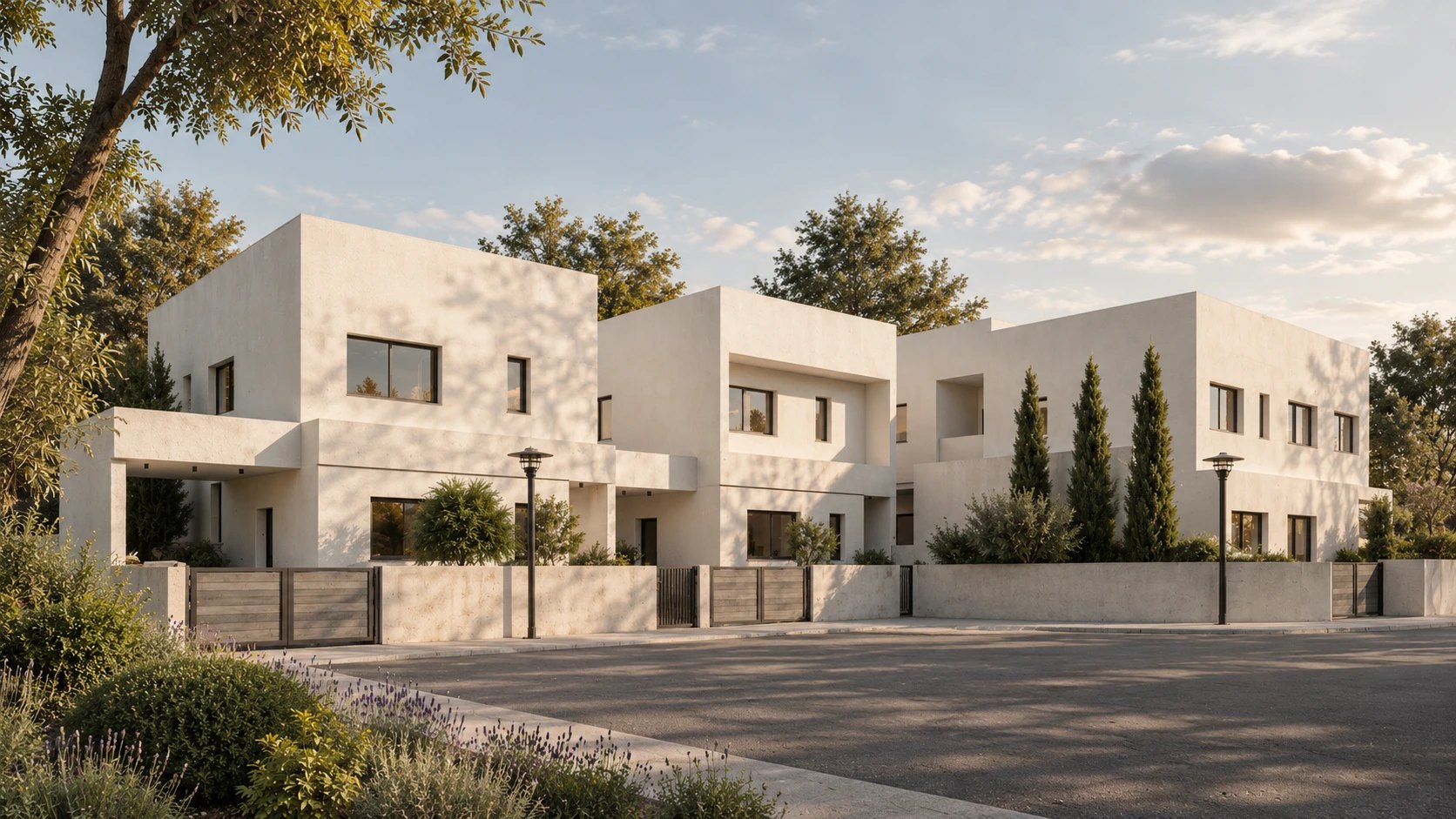 Olea Residences: the white houses from the street