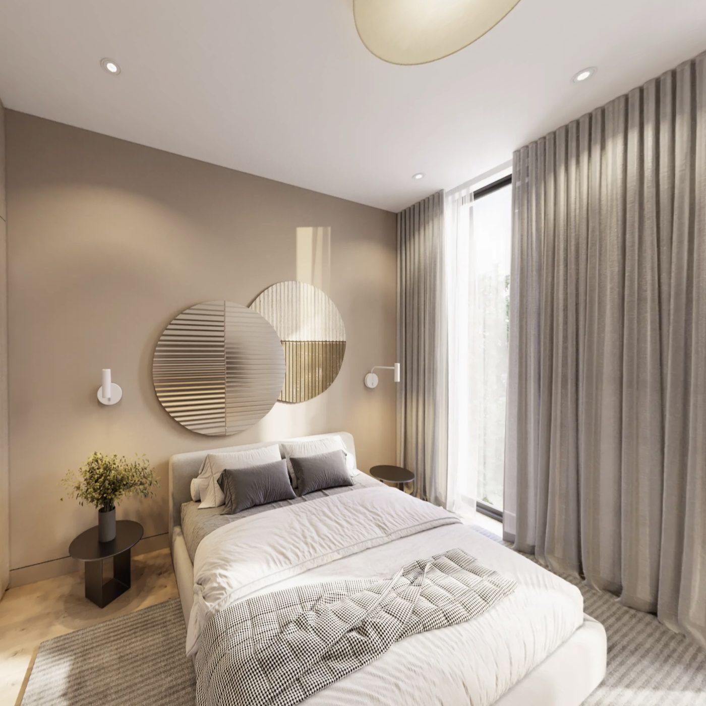 Second bedroom with floor-length curtains