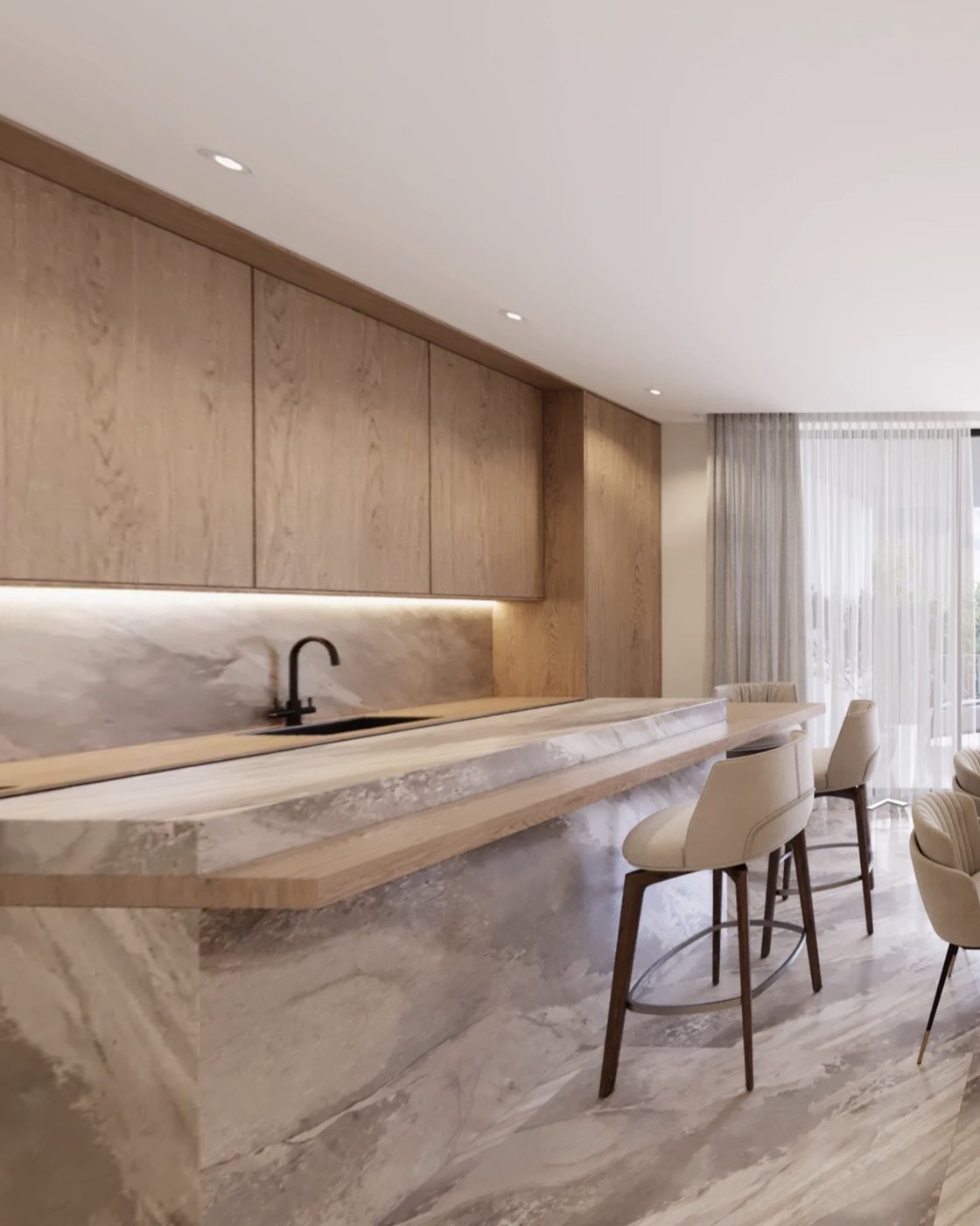 Kitchen with a stone-look island