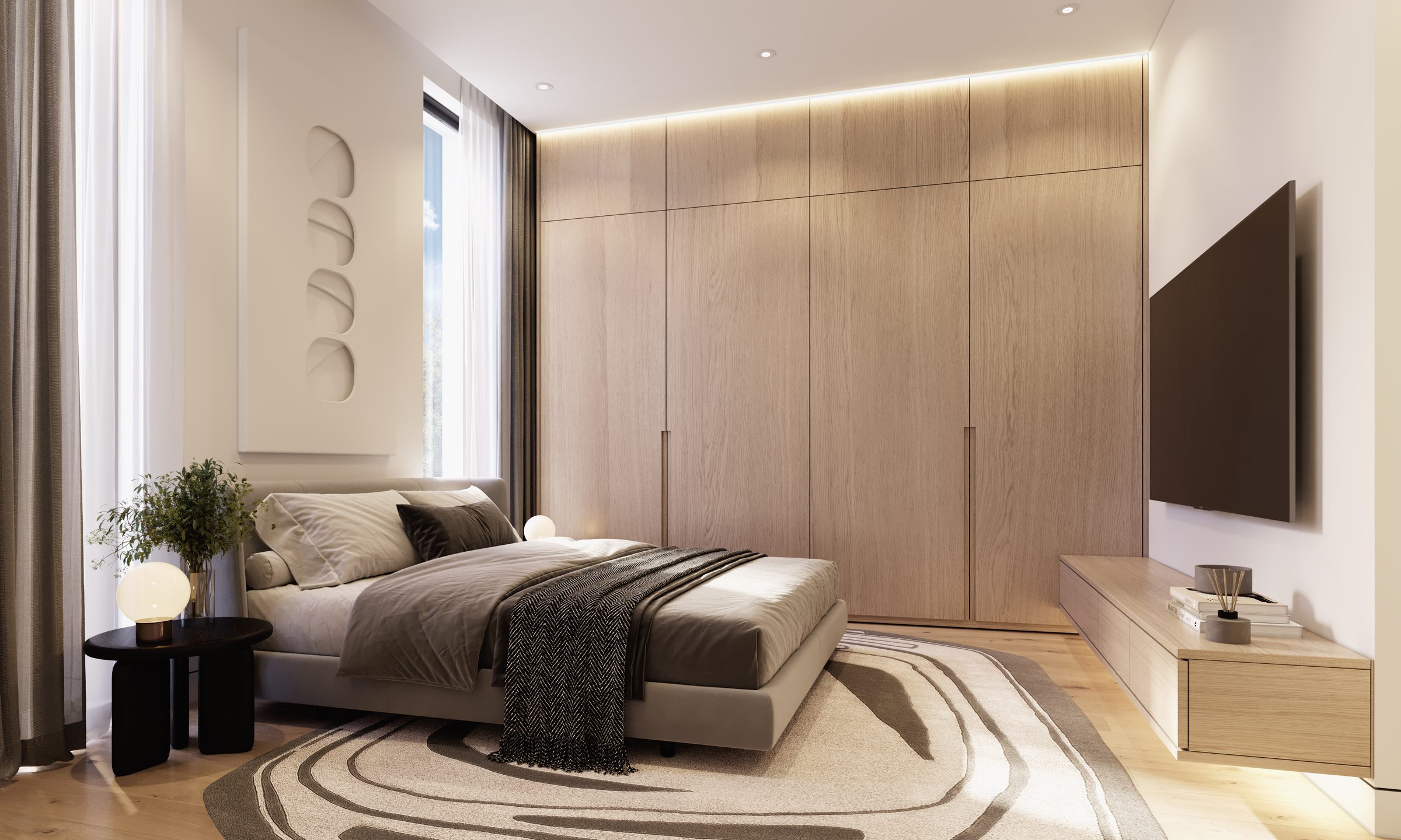 Bedroom with built-in wardrobes